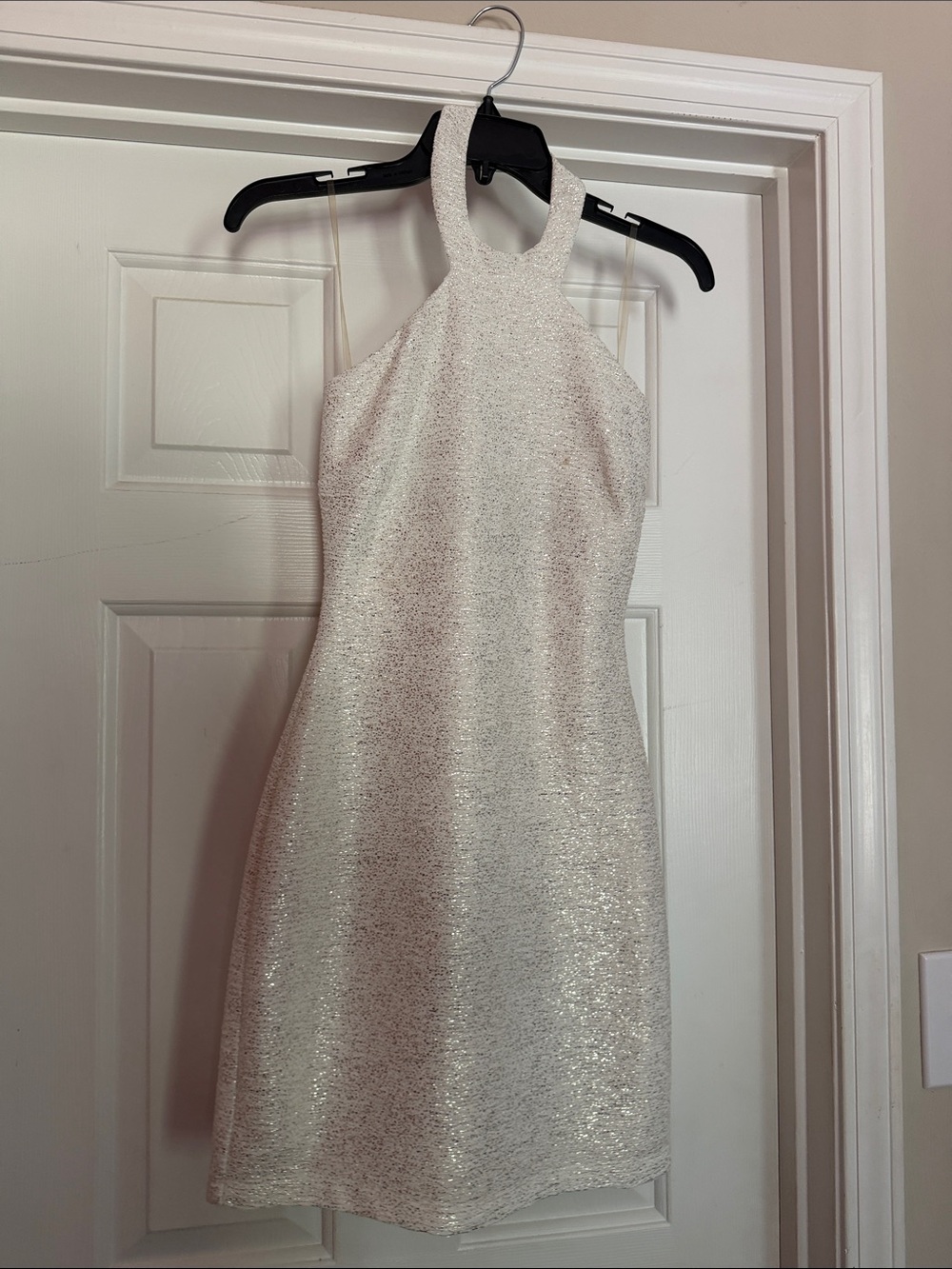 Halter Mini Dress in Silver Sparkle